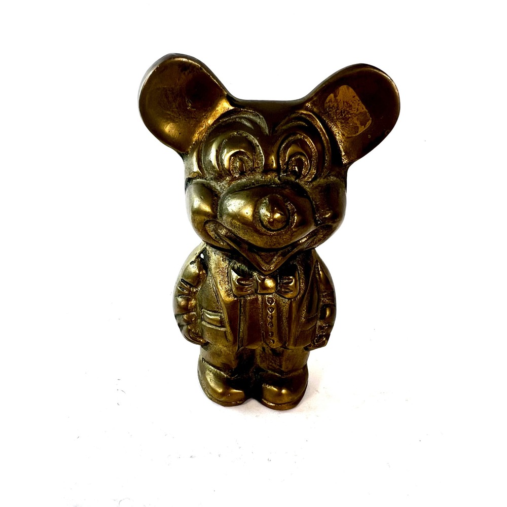 Vintage Solid Brass Mouse Figurine Tuxedo Bow Tie Formal Wear Statue Decor